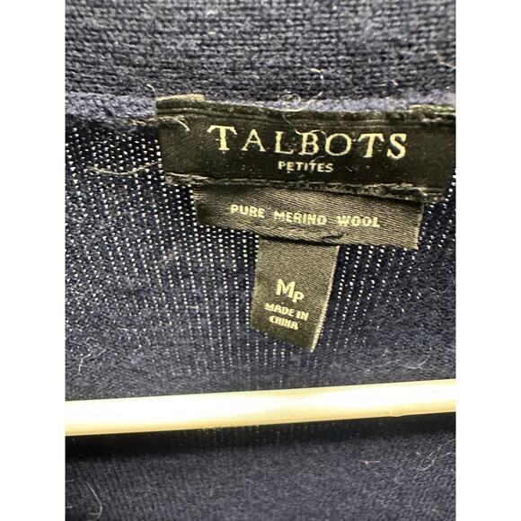 Talbots Petites Navy Merino Wool Cardigan with Velvet Tie Belt MP - Picture 7 of 7